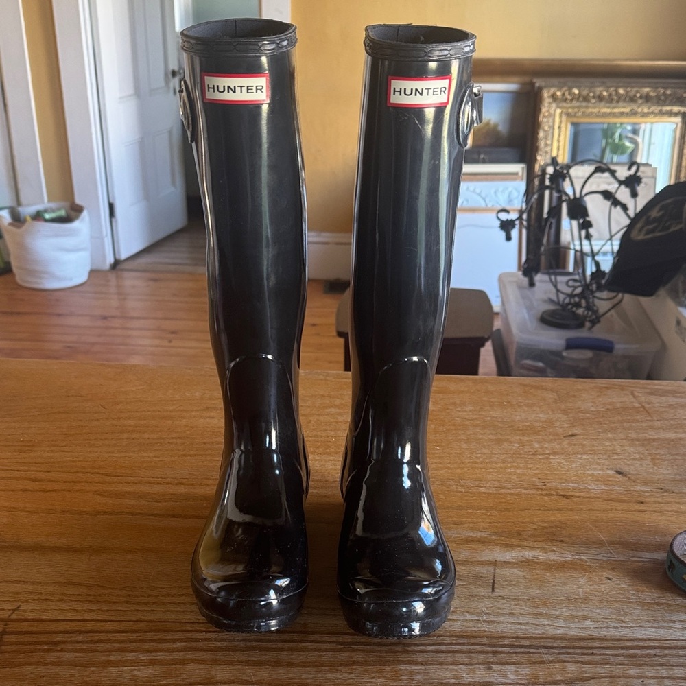 Hunter Glossy Black Tall Boots